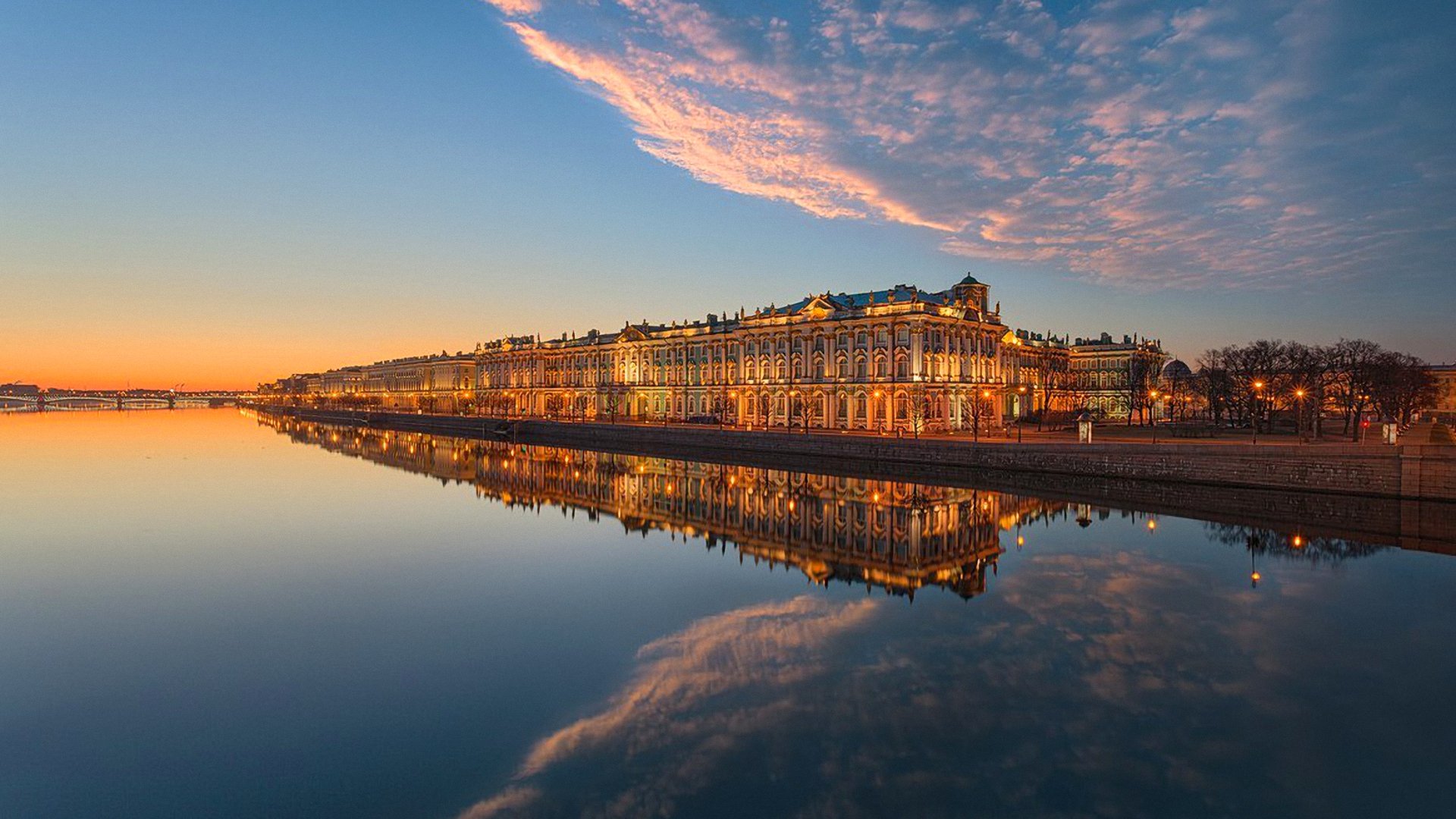 t. petersburg sky clouds sunset river neva bridge embankment house