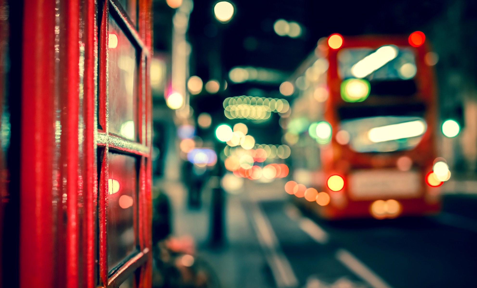 londyn anglia wielka brytania miasto noc bokeh makro autobus droga światła