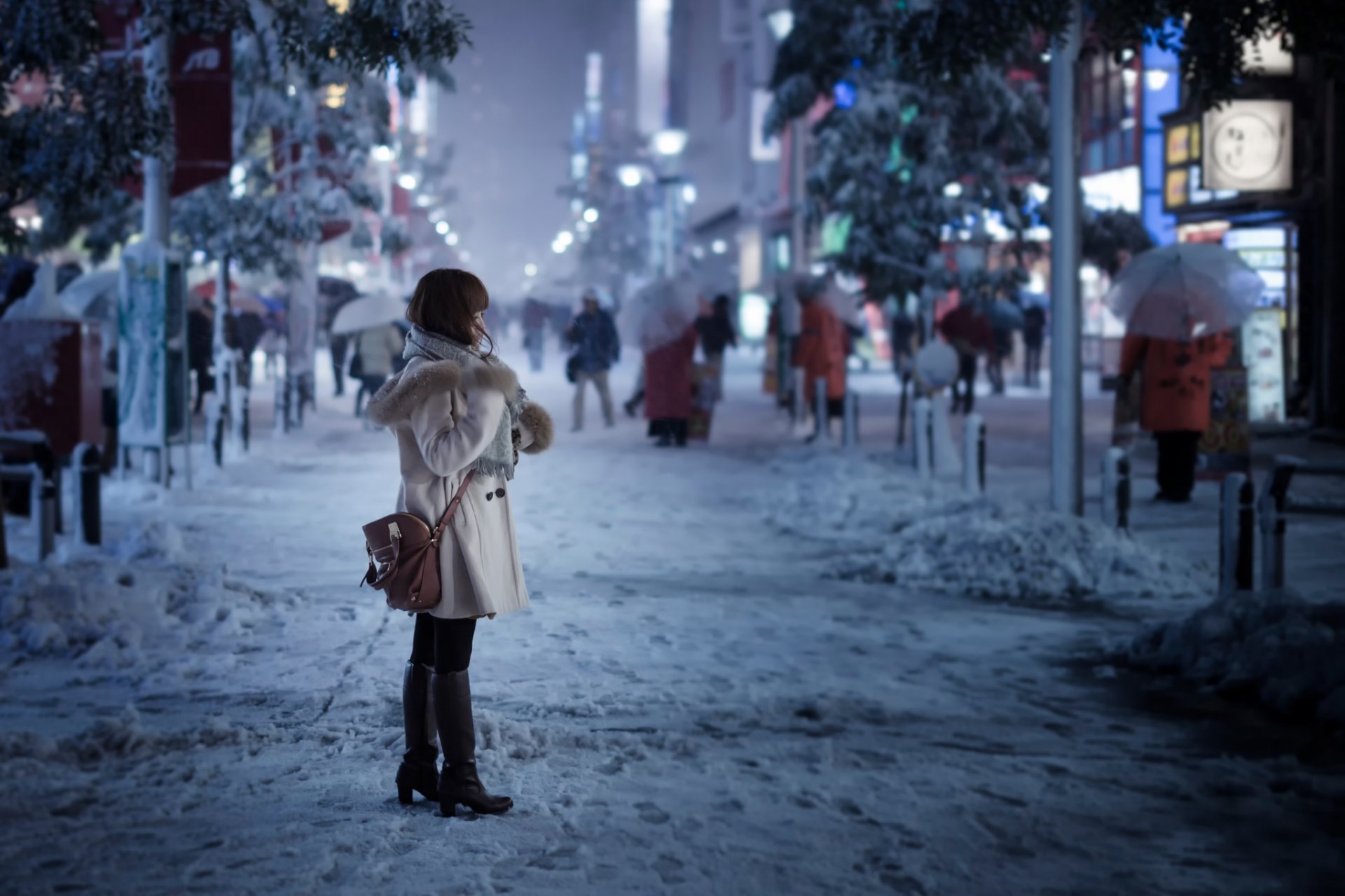 giorno di neve città tokyo ragazza strada neve