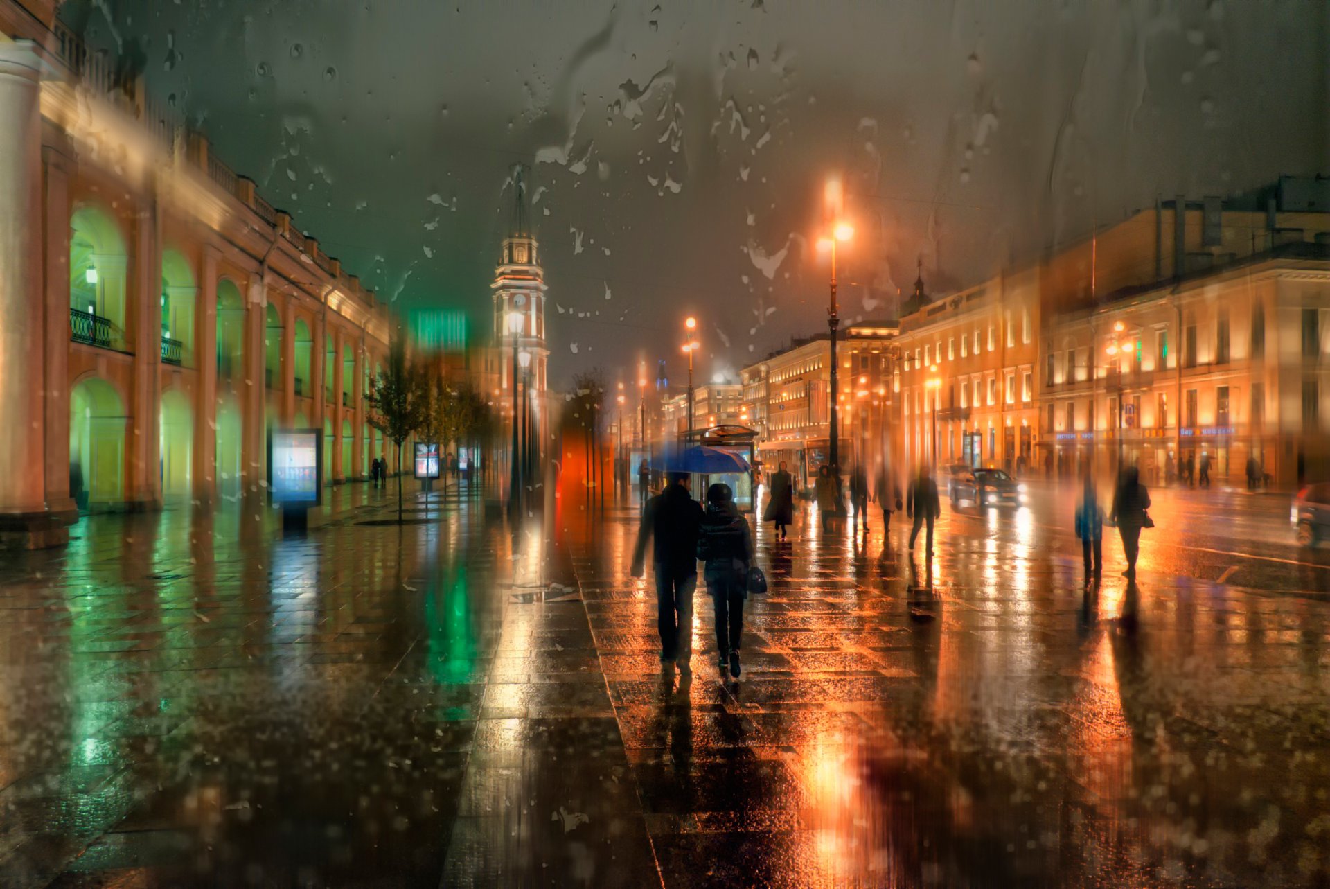 t. petersburg nevsky prospect november autumn rain