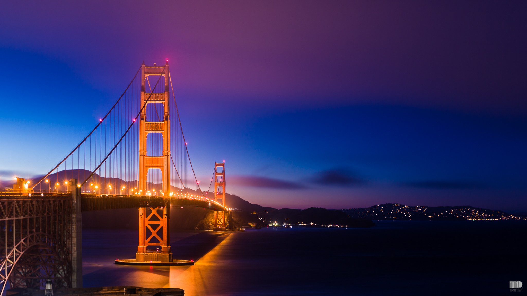 an francisco california usa golden gate bridge golden gate bridge illumination lighting lights night blue purple sky