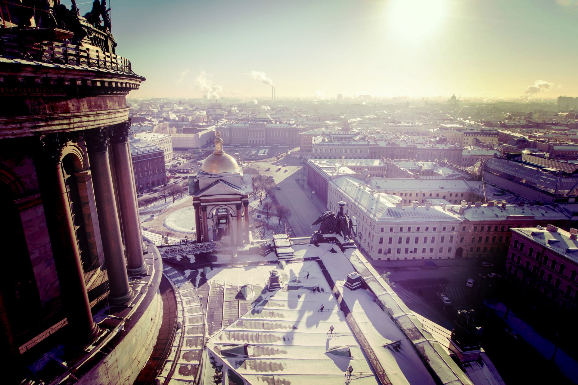 petersburg peter rosja petersburg promienie zima śnieg domy dachy