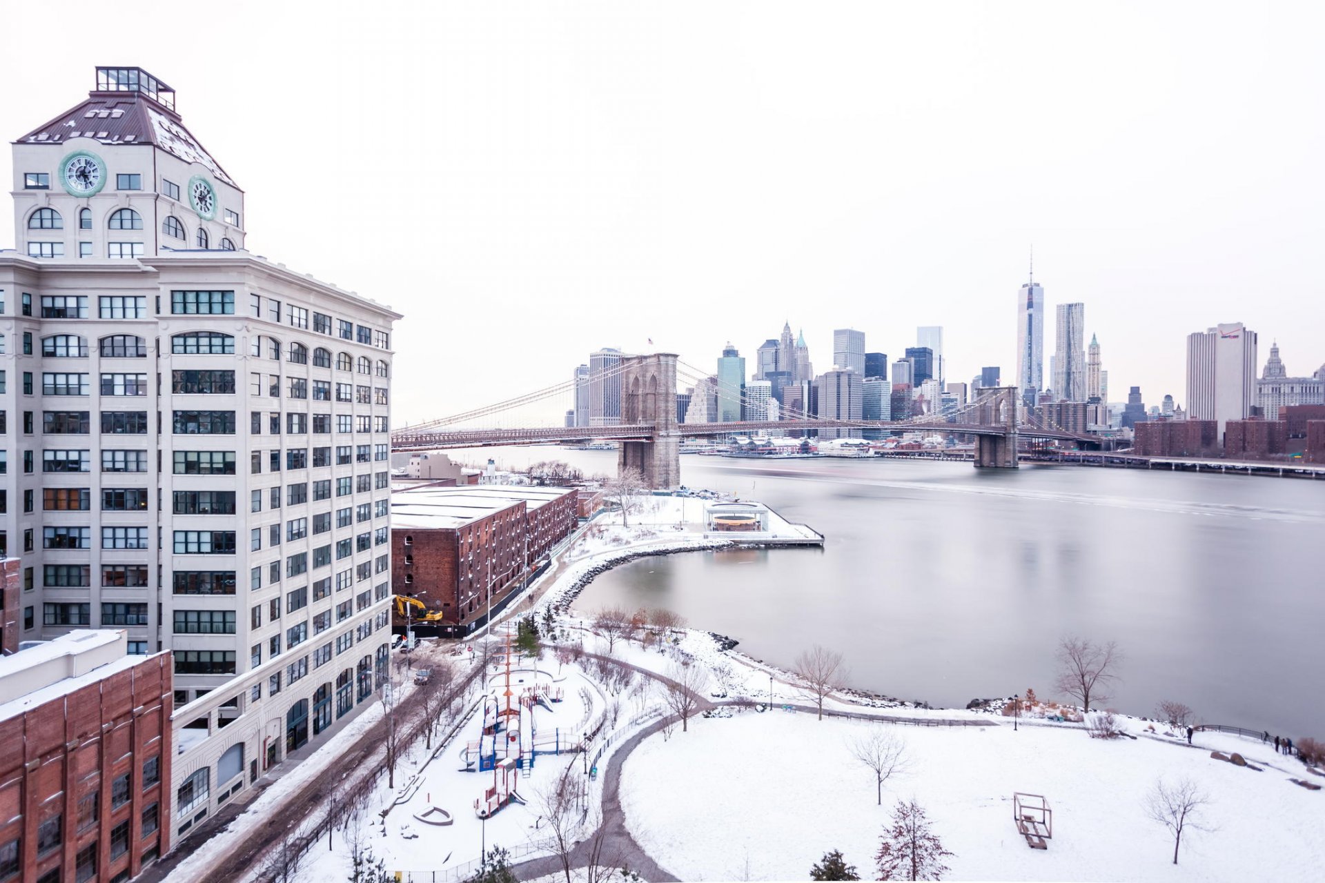 new york stati uniti città america new york grattacieli ponte neve inverno