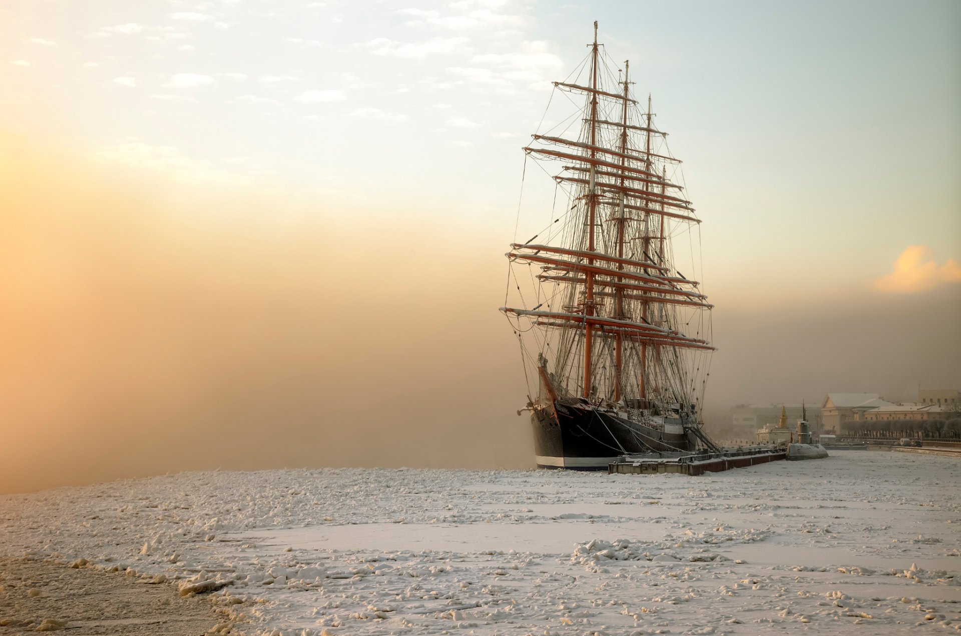 sankt petersburg bark sedov styczeń mróz