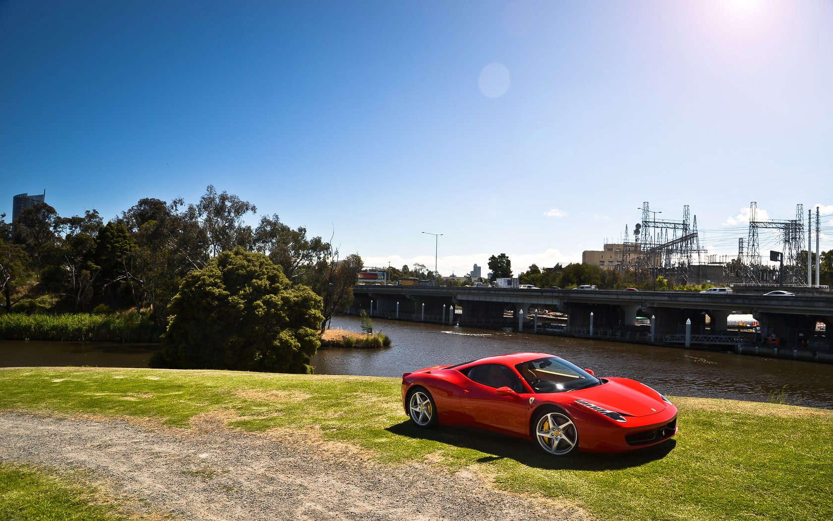 458 italia ferrari bridge red ferrari trees italien