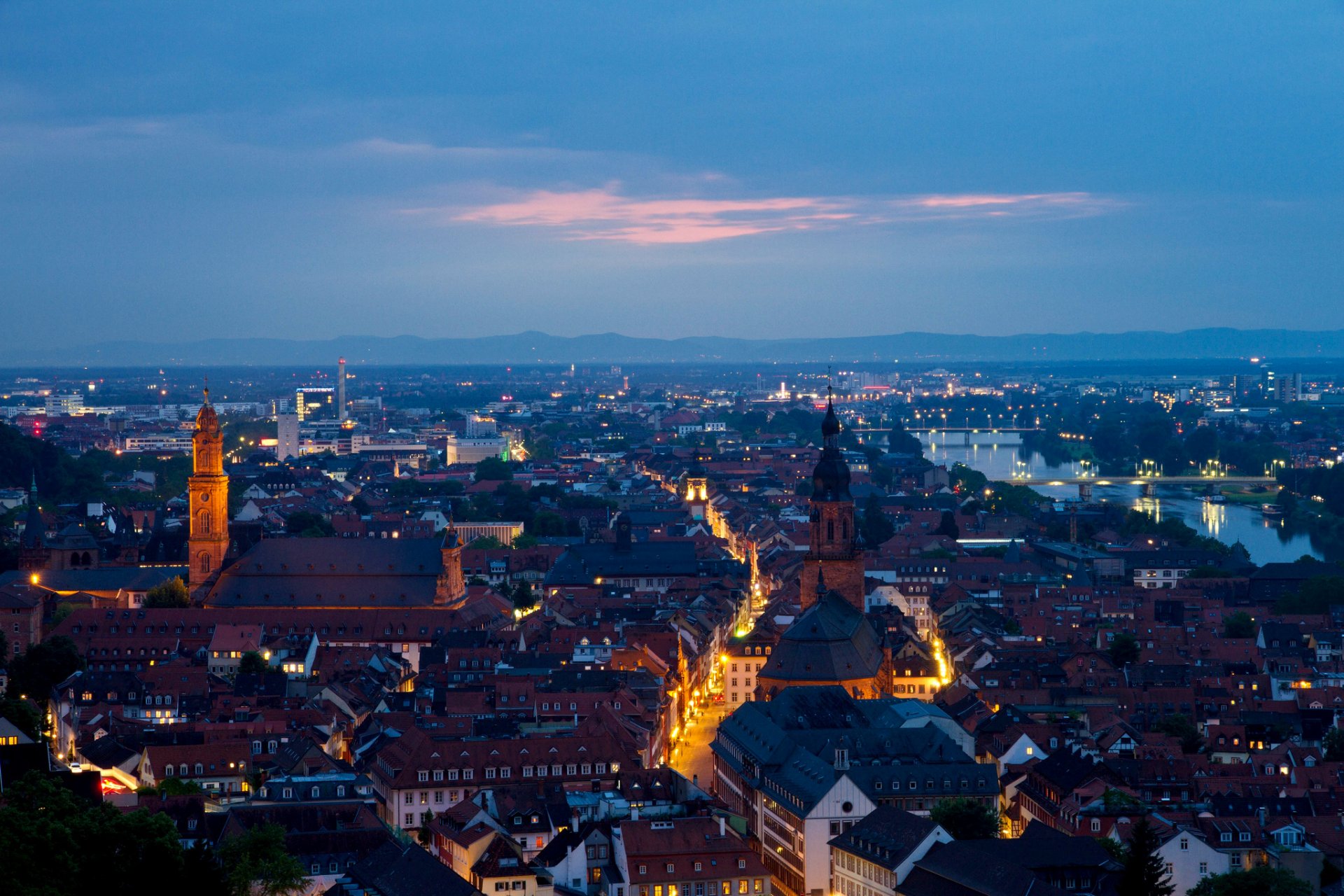 heidelberg heidelberg allemagne ville soirée coucher de soleil panorama maisons rues