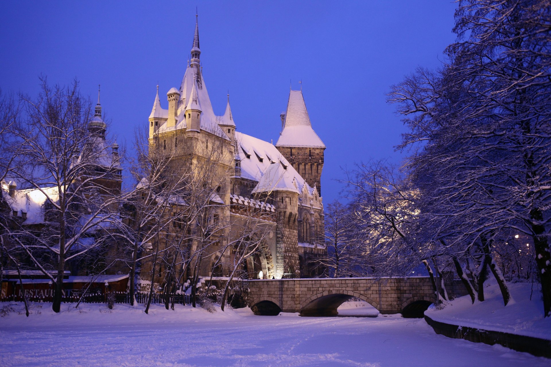 castello ungheria inverno vaidahunyad budapest neve città foto