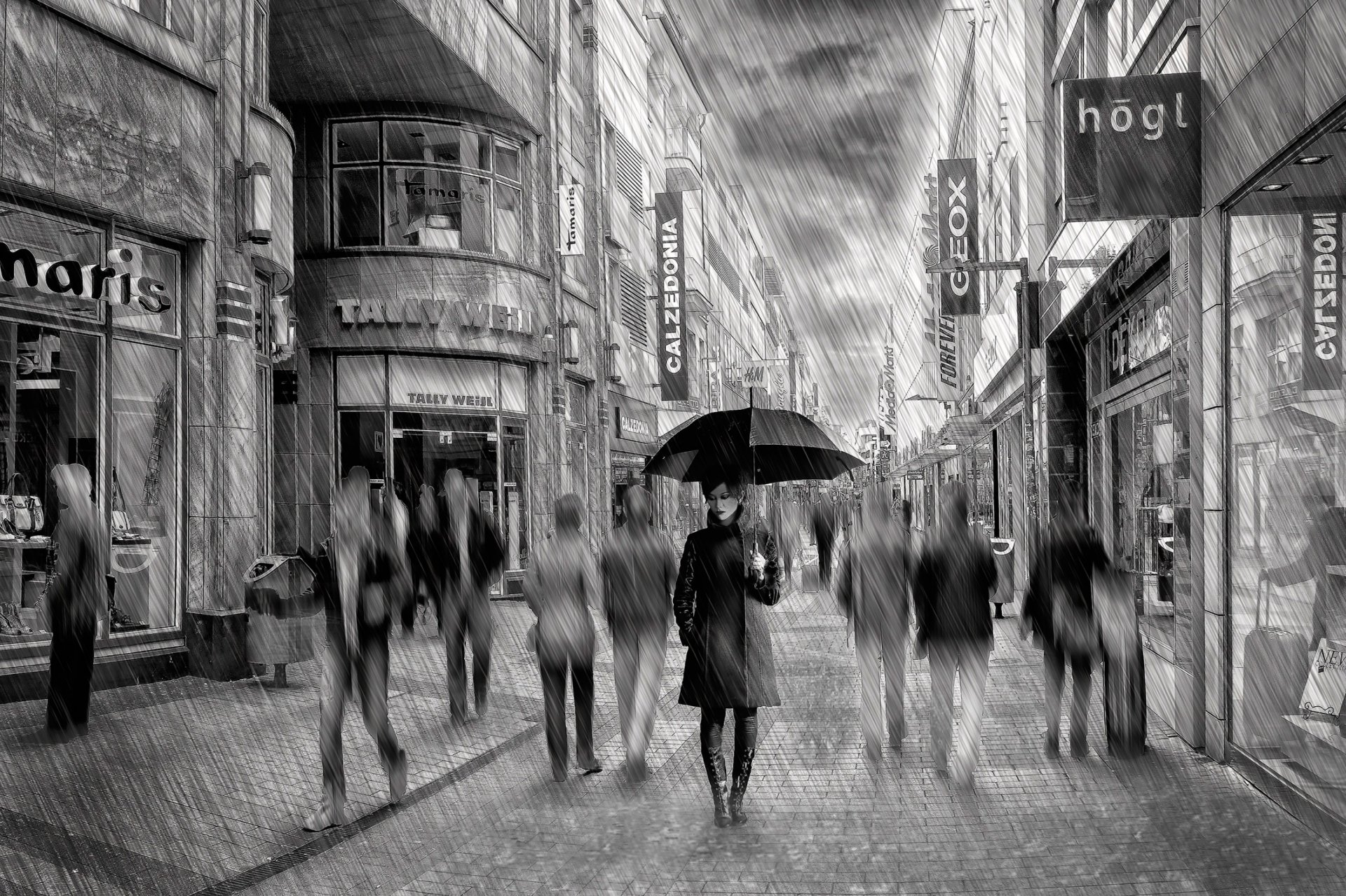 lady rain street rain parasol art