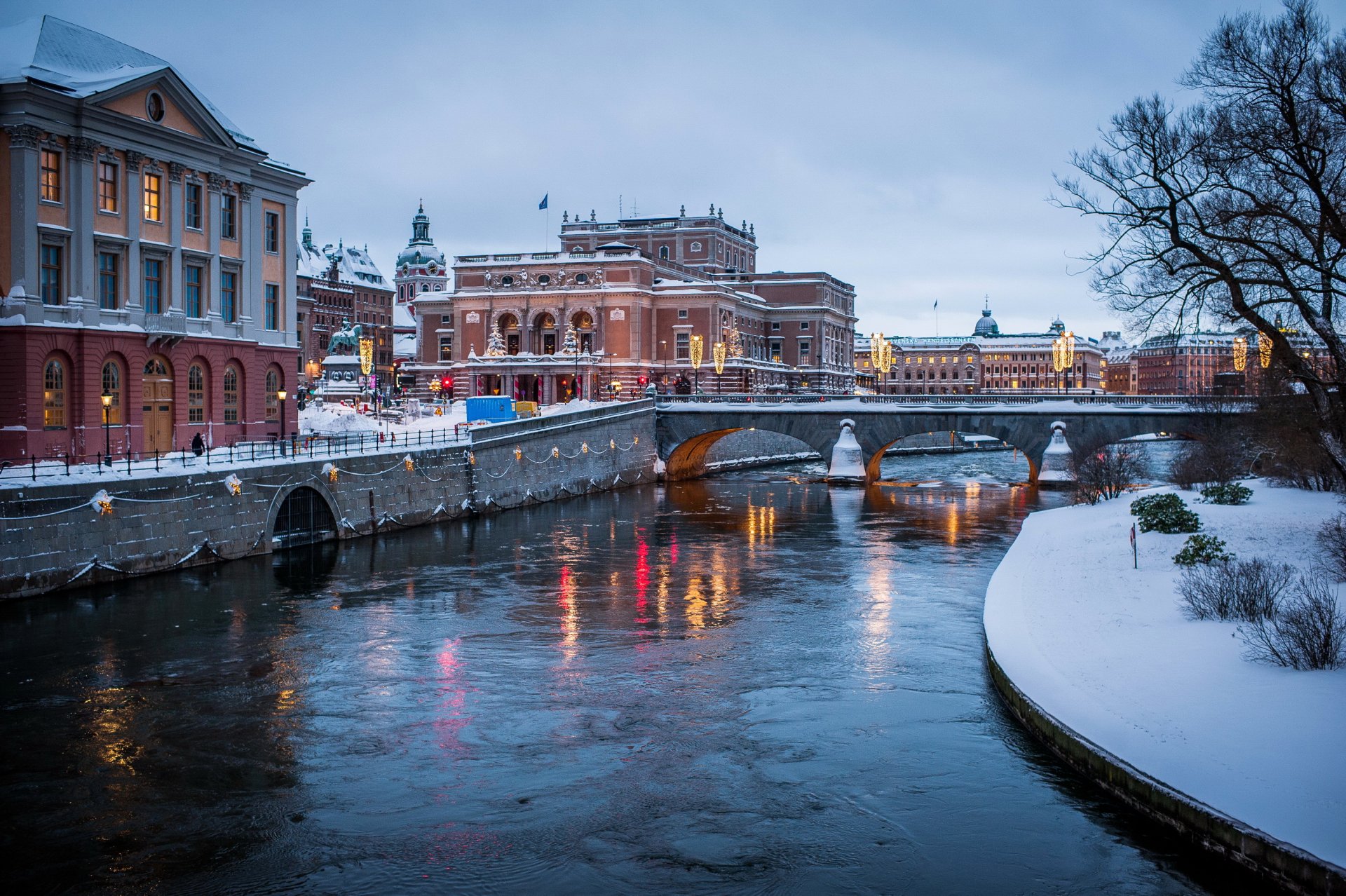 suède hiver pont rivière stockholm canal d eau ville photo