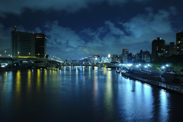 Night Beijing. Lights on the river