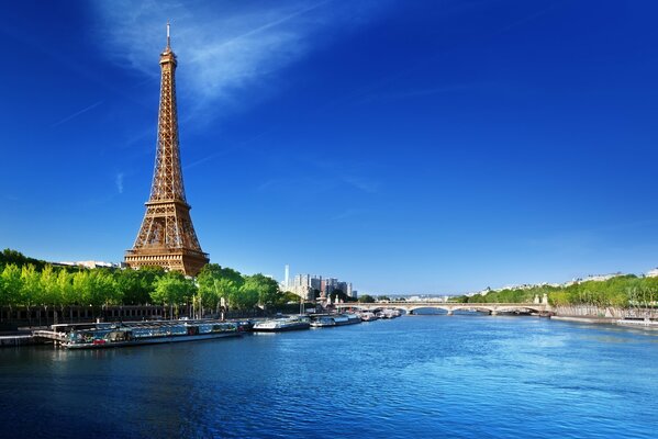 Vista de la torre Eiffel desde el río Sena