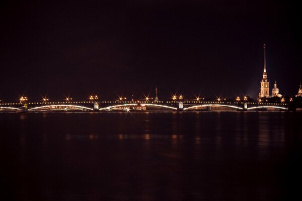 Night lights of the Nevsky Bridge