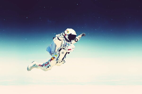 Jump into the atmosphere for a man in a spacesuit