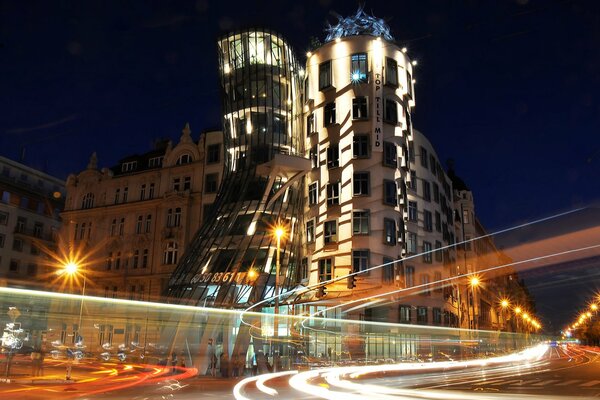 Dancing house in Prague in the evening