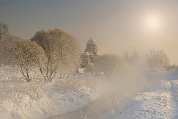 Frosty day near the church of Peter