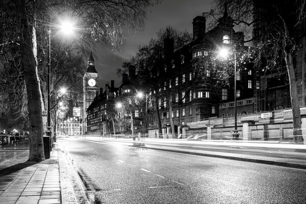 Fotografía en blanco y negro de Londres con el Big Ben