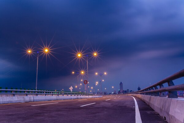 City bridge highway lights and blue sky