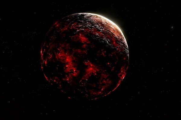 A dying planet on a black background