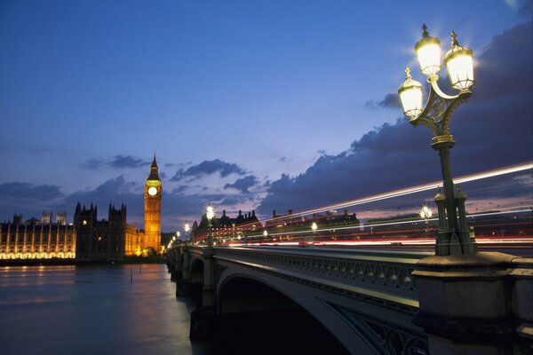 The street of London at night after the rain