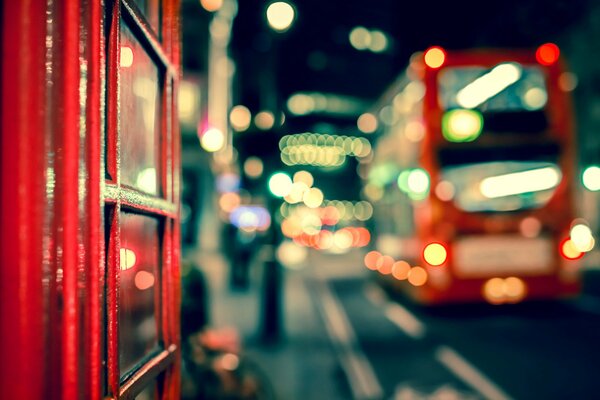 London double-decker buses in the night city