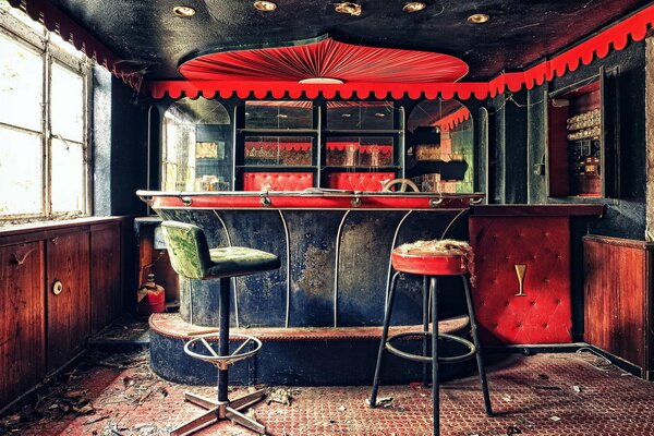 The interior of the bar has a bright red color