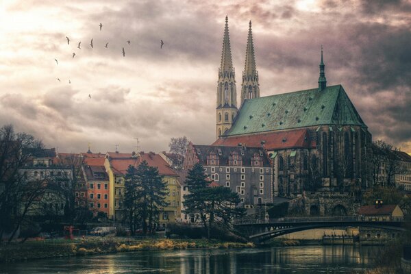 Goerlitz Church, a bridge over a river in Germany