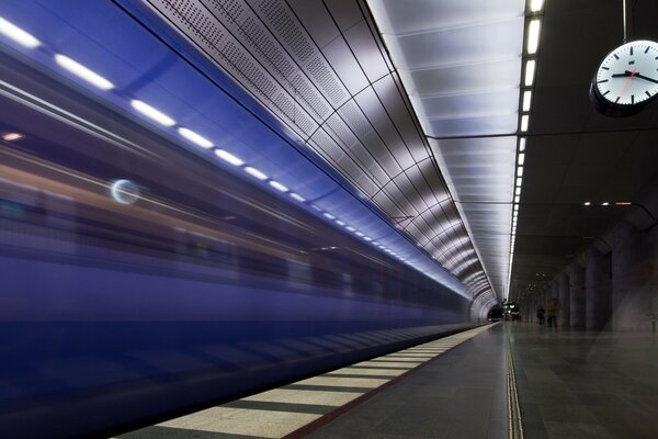 A metro station with a clock in Sweden