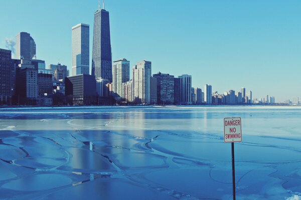 Skyscrapers of the winter city of Chicago