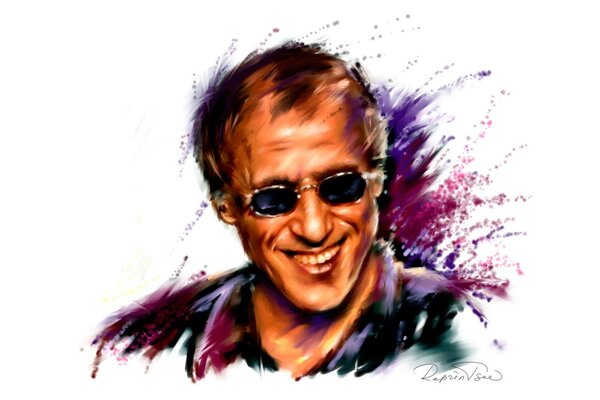 El actor y cantante Adriano Celentano, un dibujo colorido