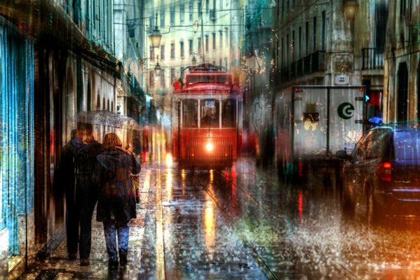 Calle de Lisboa bajo la lluvia