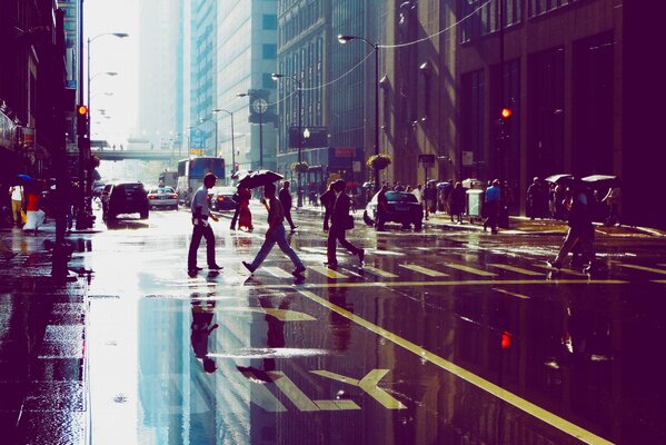 Rue de Chicago dans un matin pluvieux