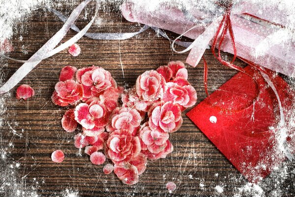 Vintage image of a heart made of flower petals