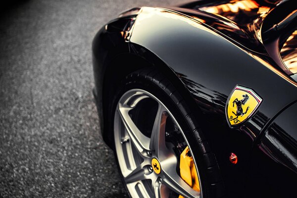 Lacquered wing of a black Ferrari