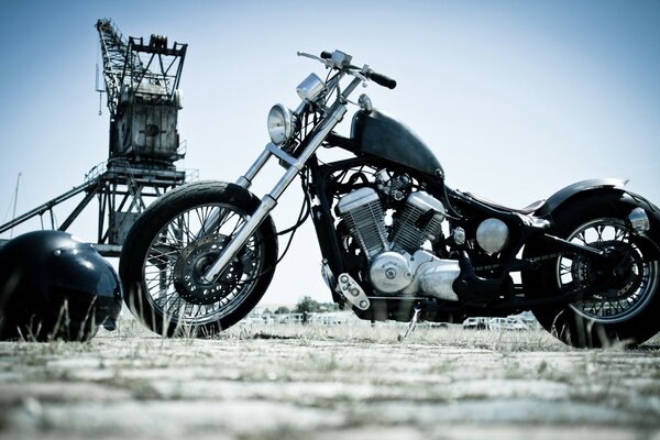 Beautiful black bike on the playground