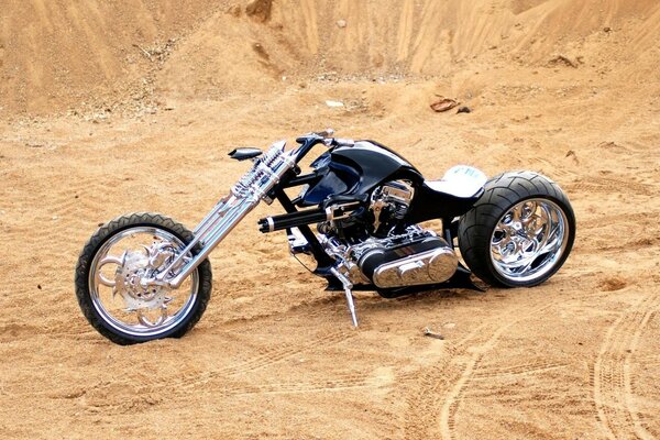 Motorcycle in the quarry. Motorcycle on the sand