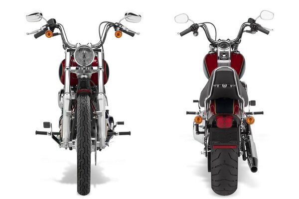 Harley davidson on white background with front and rear view