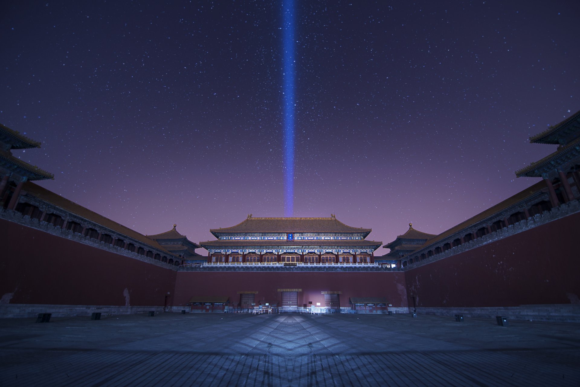 china beijing ciudad prohibida complejo del palacio noche lila púrpura cielo estrellas