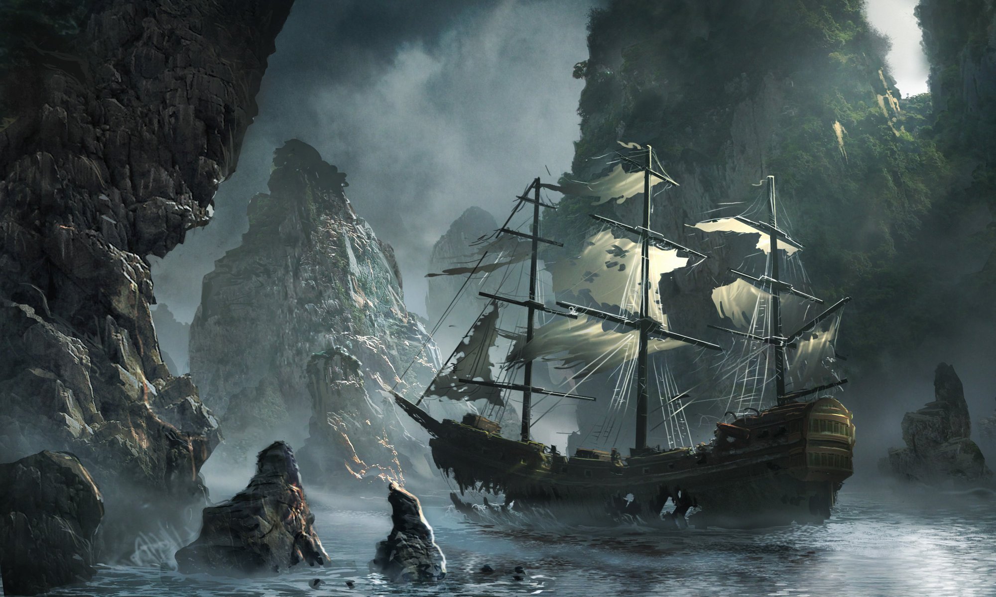 the flying dutchman ghost ship approaching matchack michal matczak storm art rocks sea barco fantasma