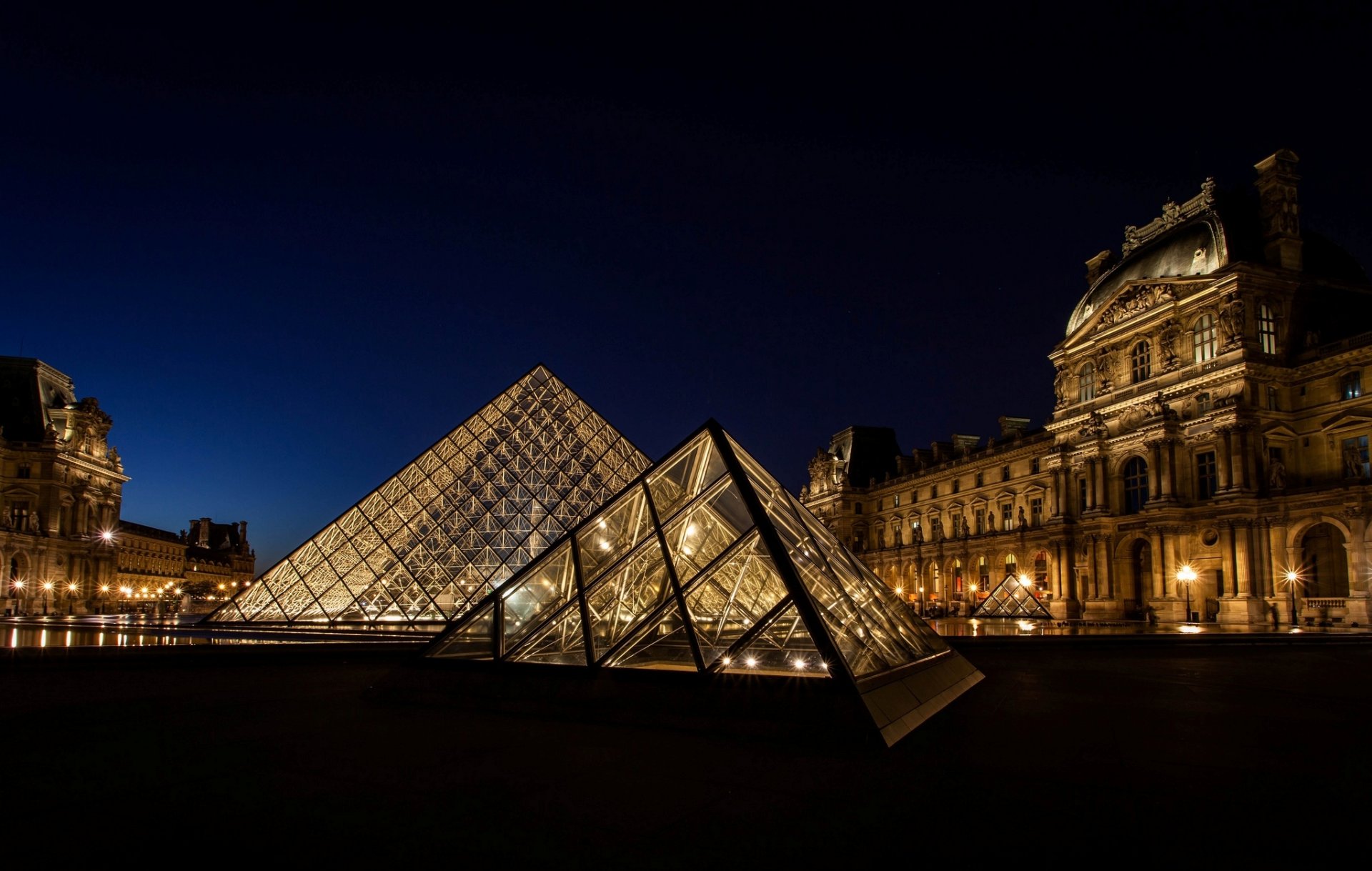 louvre france paris museum pyramid light lighting city night