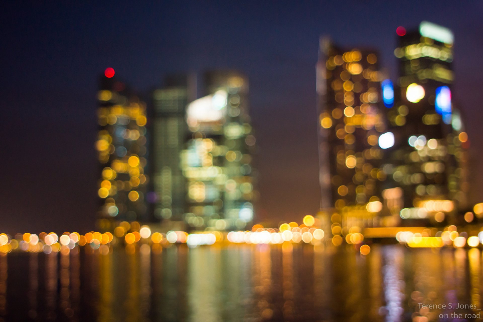 miasto noc singapur światła światło bokeh