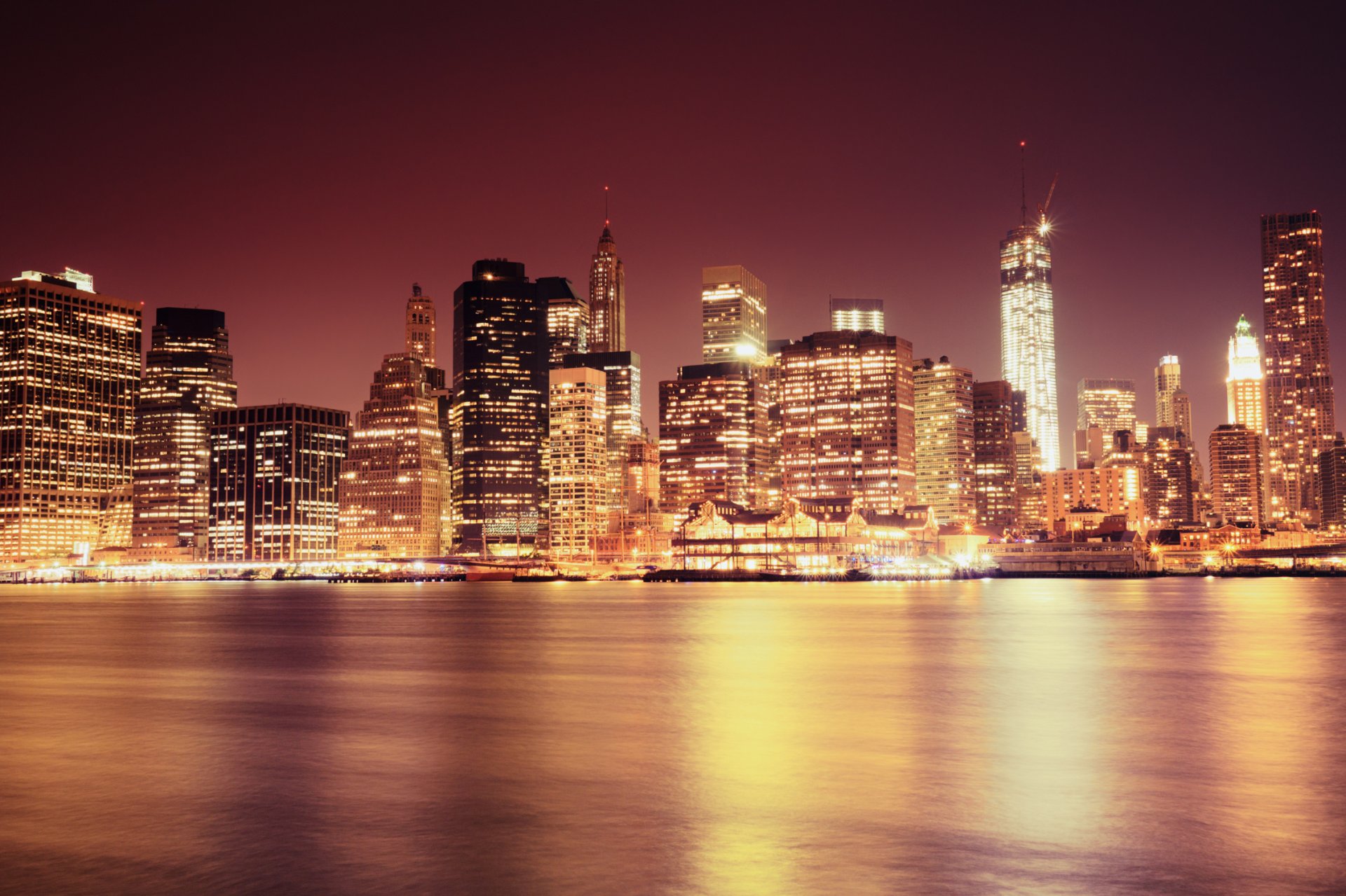 new york usa lower manhattan east river strait city buildings lights lights skyscrapers houses skyscraper