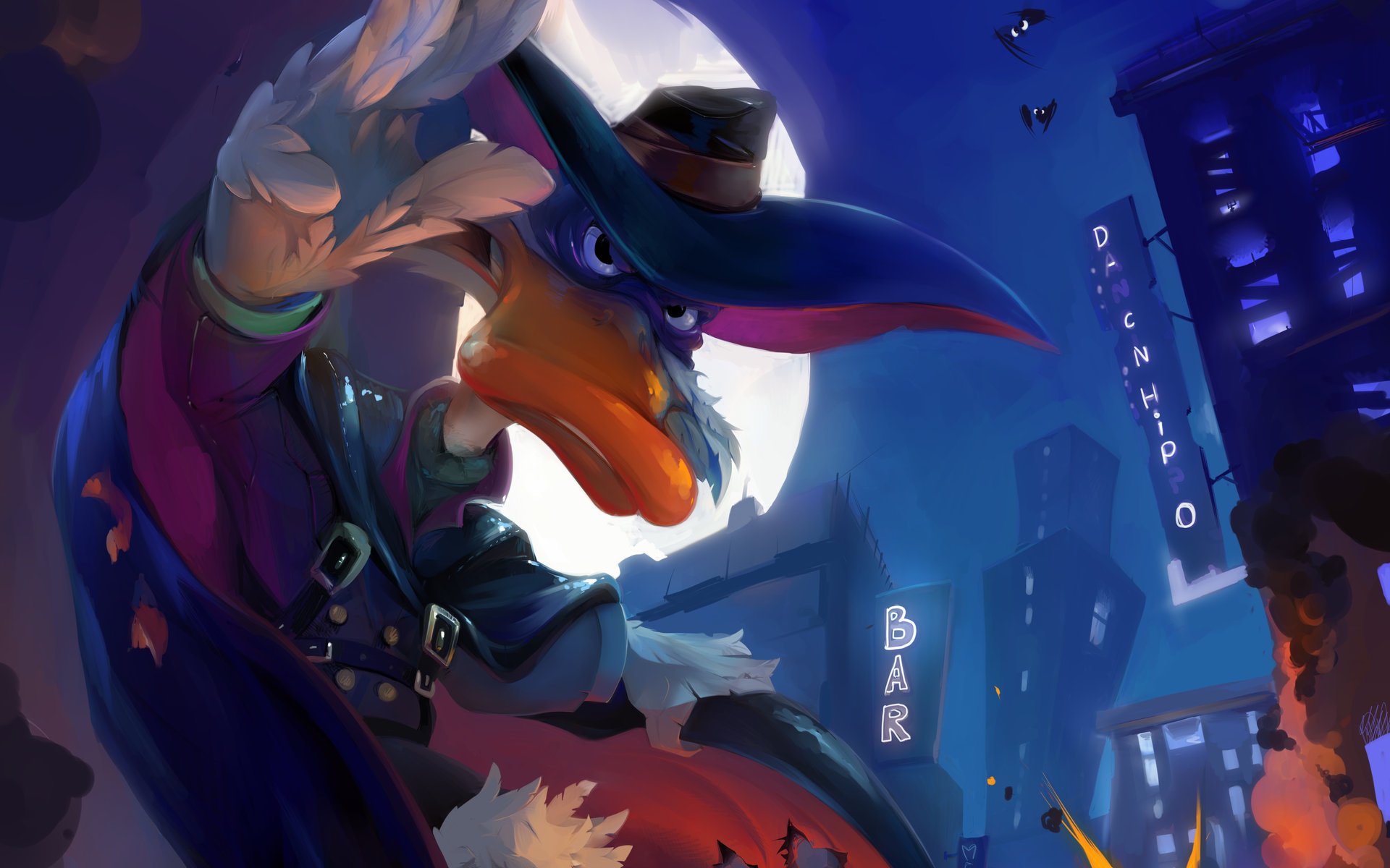 luna ciudad capa negra murciélagos pato darkwing duck