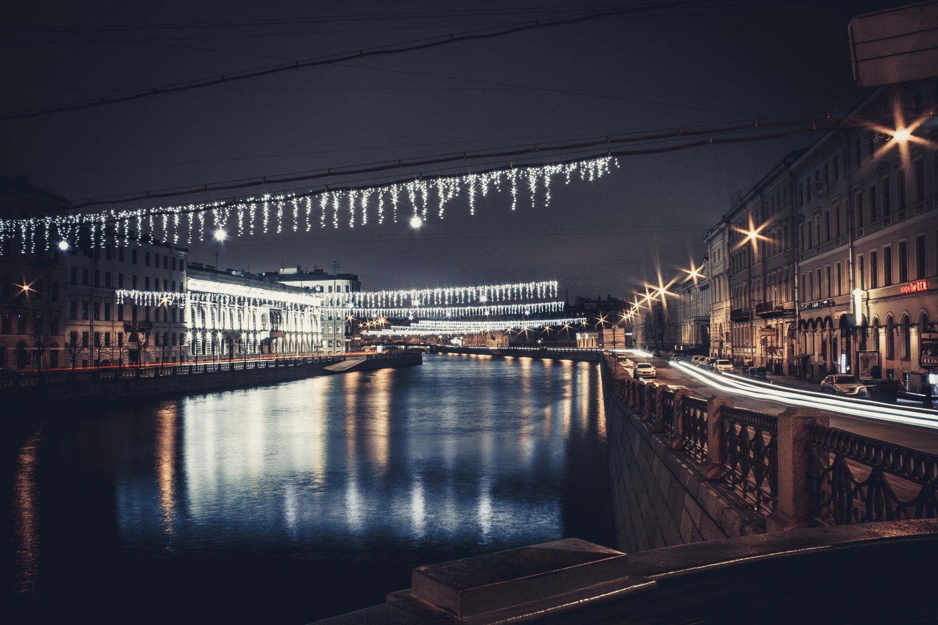 t. petersburg peter russia spb river night street fontanka