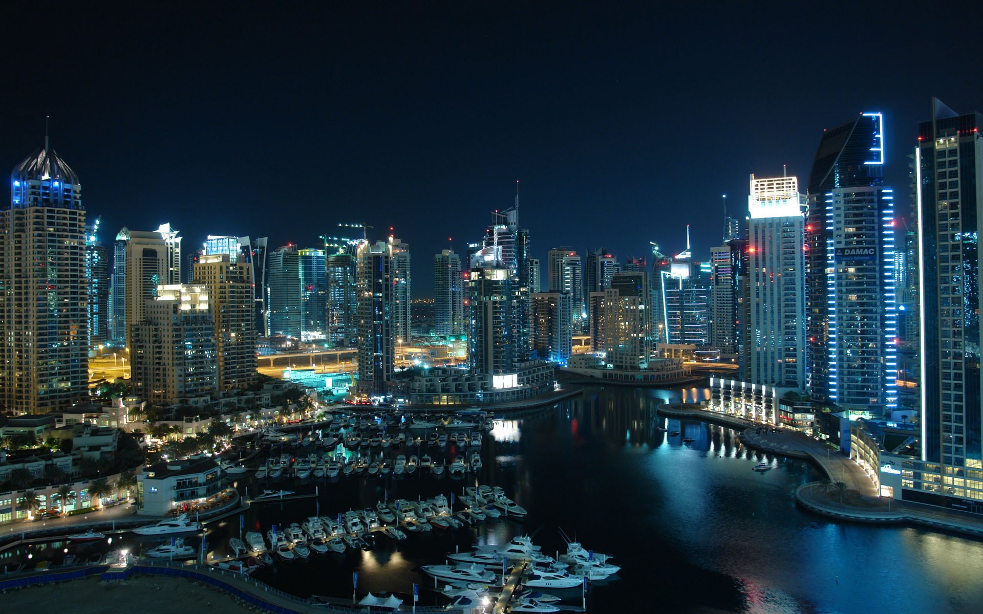 dubaï ville émirats arabes unis marina de dubaï émirats arabes unis maisons gratte-ciel port bateaux nuit