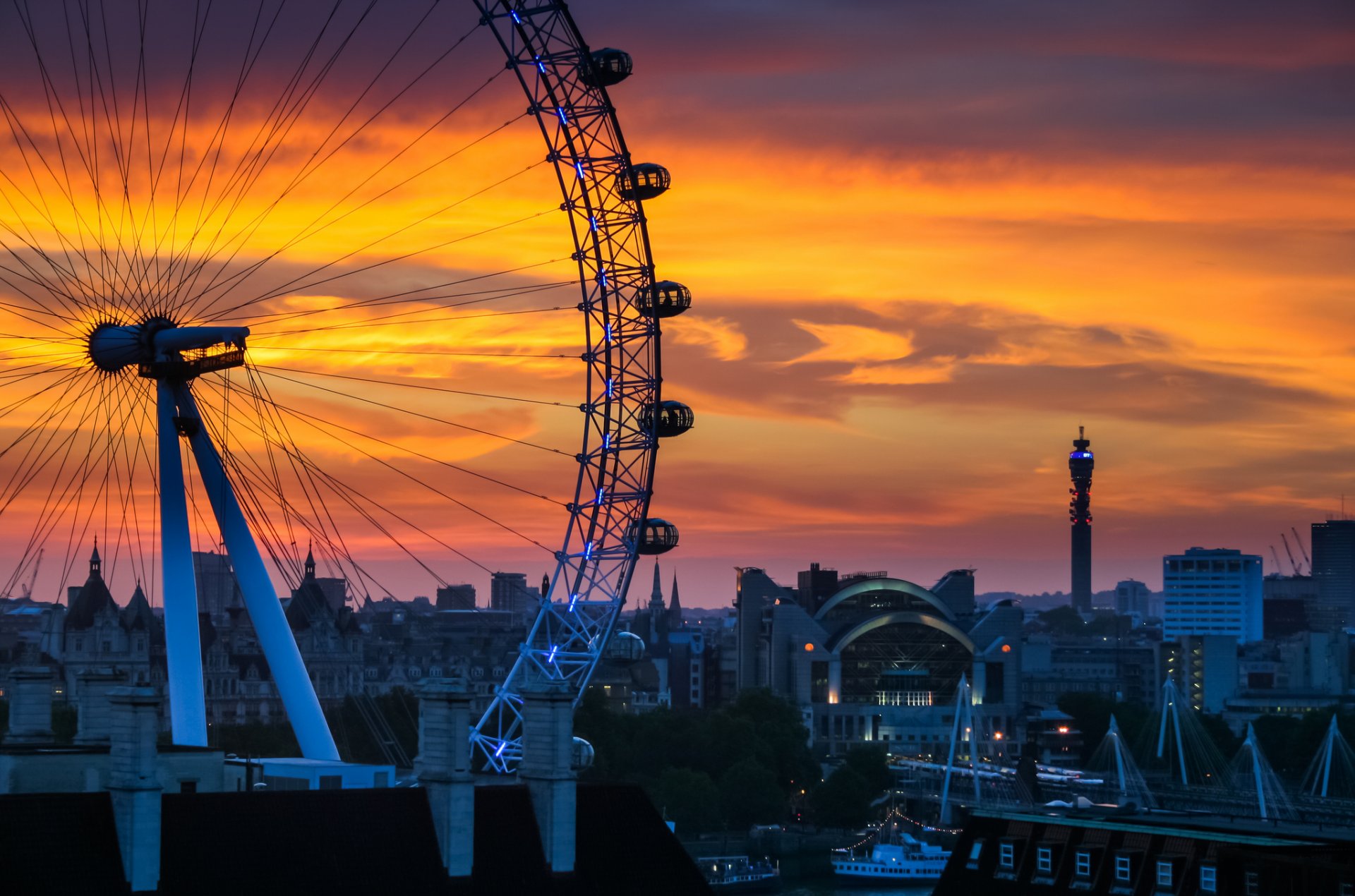 south bank londra inghilterra gb ruota panoramica tramonto città case