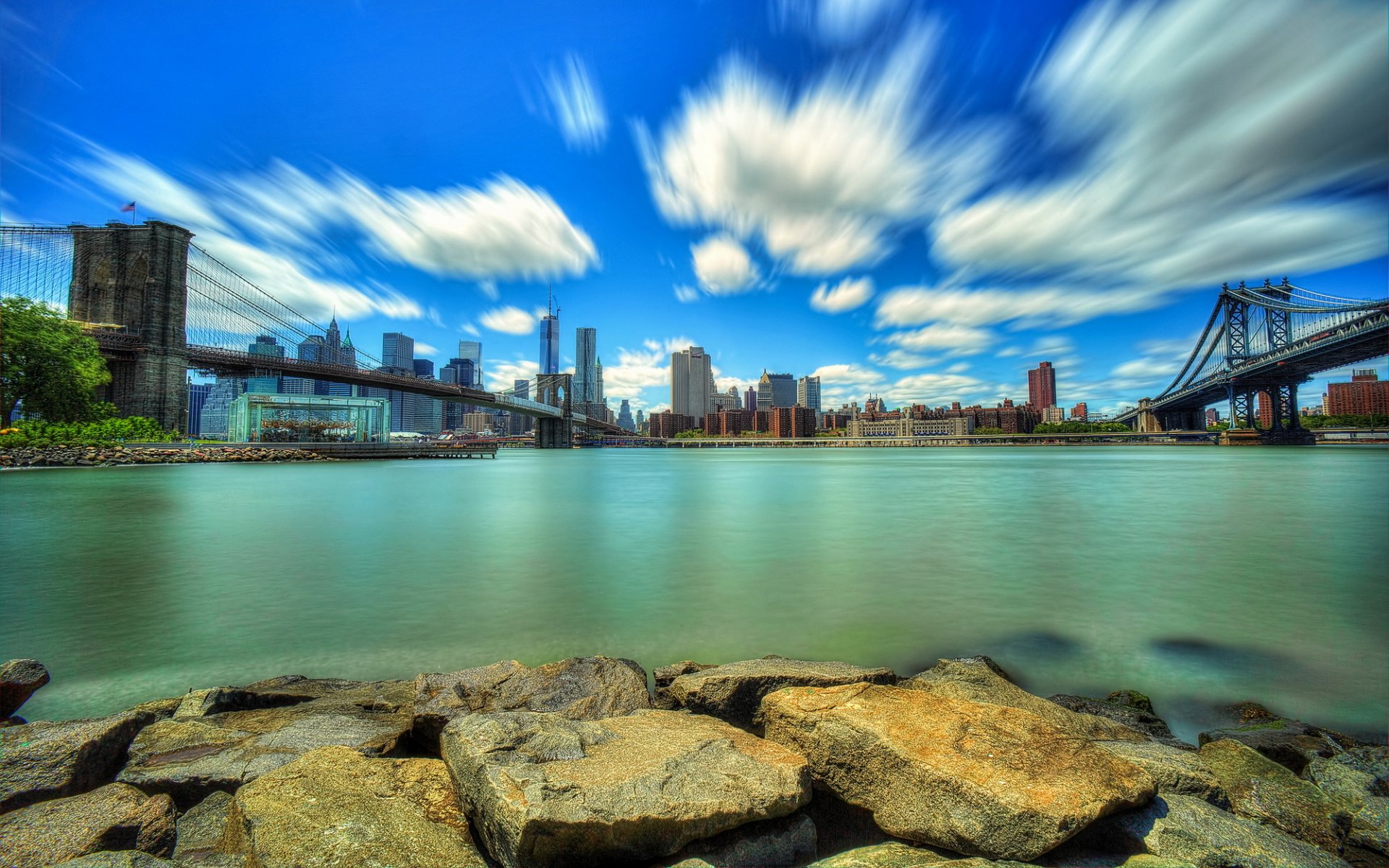 ciudad estados unidos piedras río puentes rascacielos