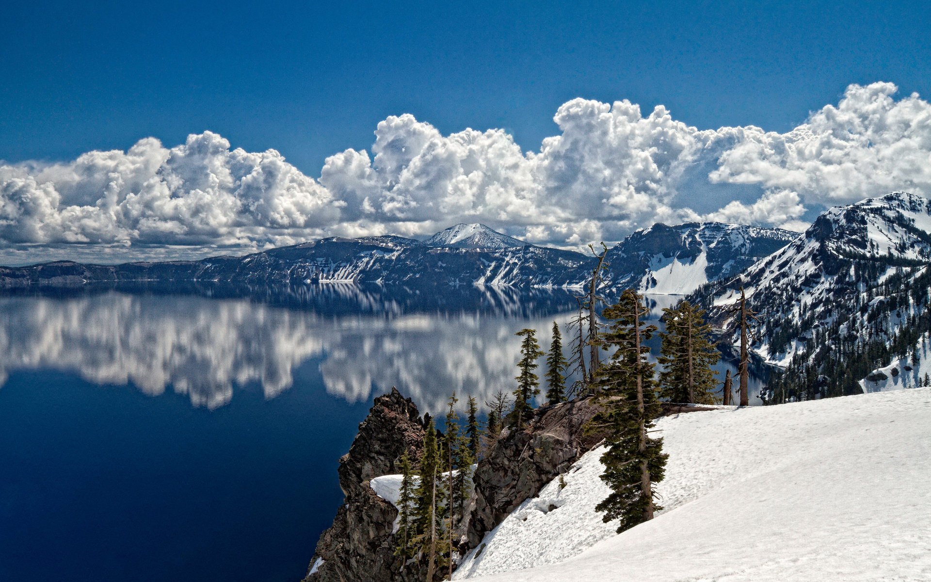 mountains landscape obloka lake snow winter