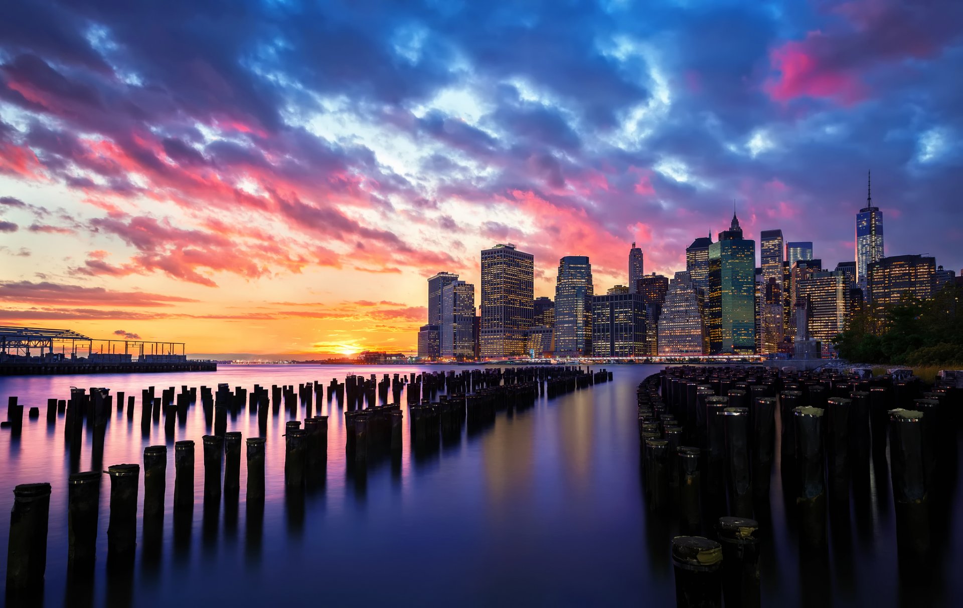 new york ville coucher de soleil soir