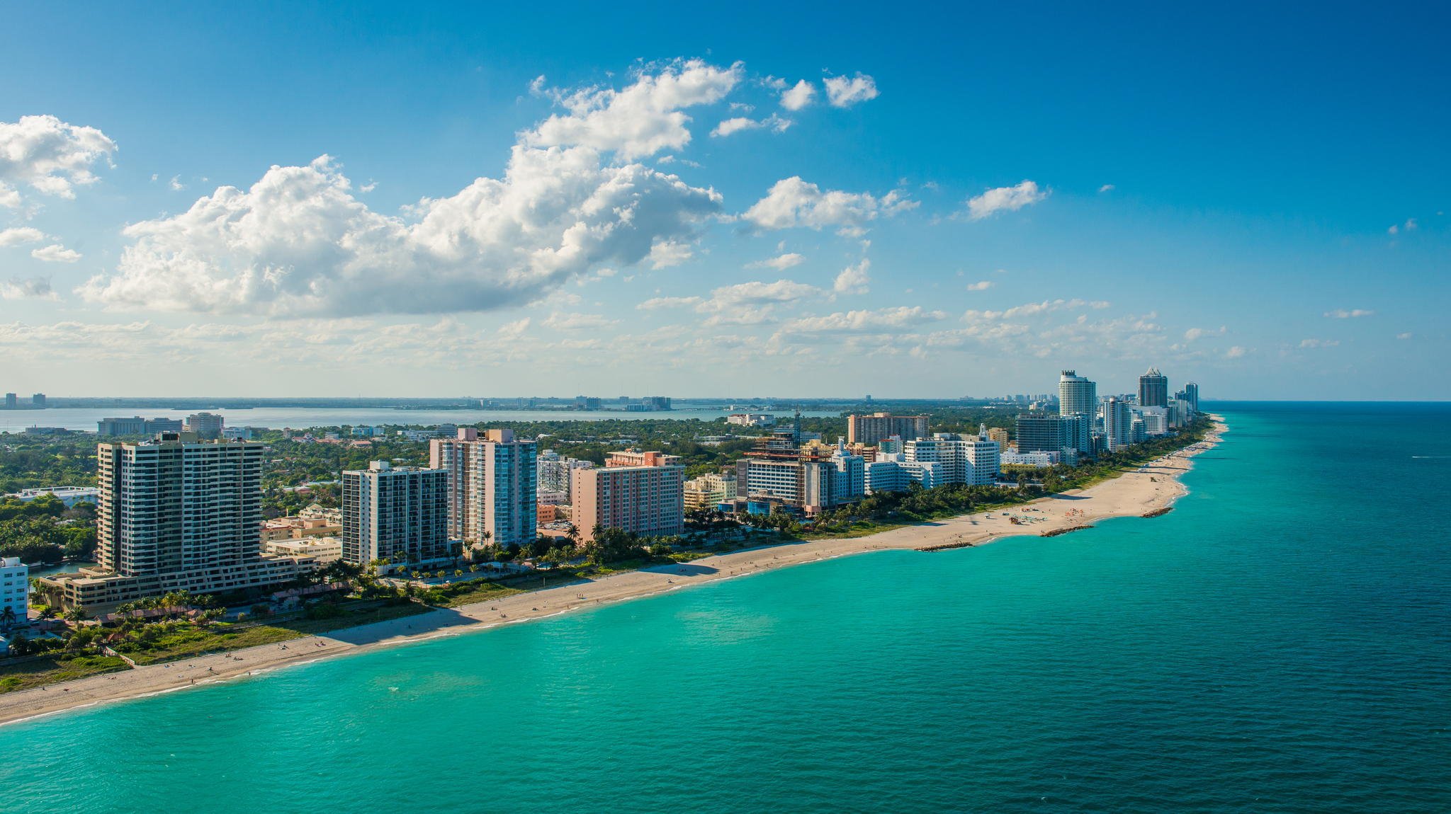 miami florida south beach nacht palmen strand ozean vize-stadt