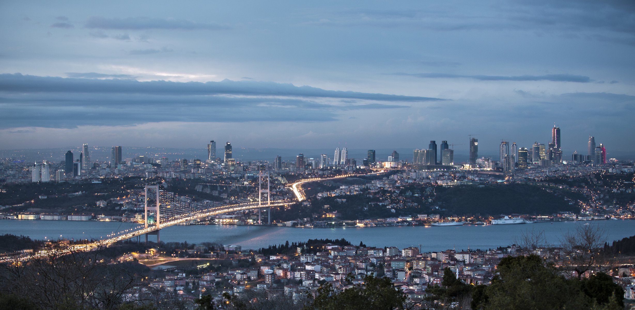 pont du bosphore istanbul turquie nuit ville nature ciel nuages panorama